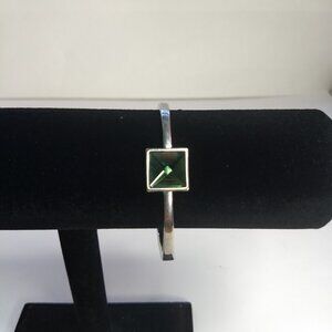 Rebecca Minkoff Silver Tone Square Green Rhinestone Bracelet Hinge Square Facet
